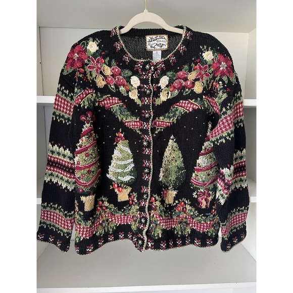 Vintage Heirloom Collectibles Cardigan Sweater Womens S Christmas‎ Tree knit - Picture 1 of 11